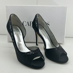 Caparros Meaghan 2 Black Peep Toe Heels Size 7M Evening Dress Shoes w/ Box